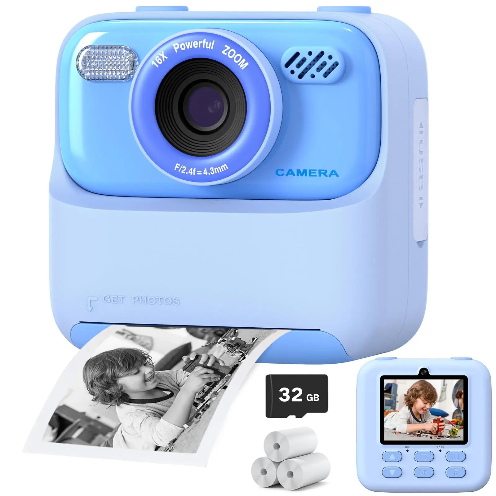 AMORUS Kids Instant Camera 1080P HD – Dual Lens Selfie Digital Camera with 32GB for Boys & Girls – Christmas & Birthday Gift Toy