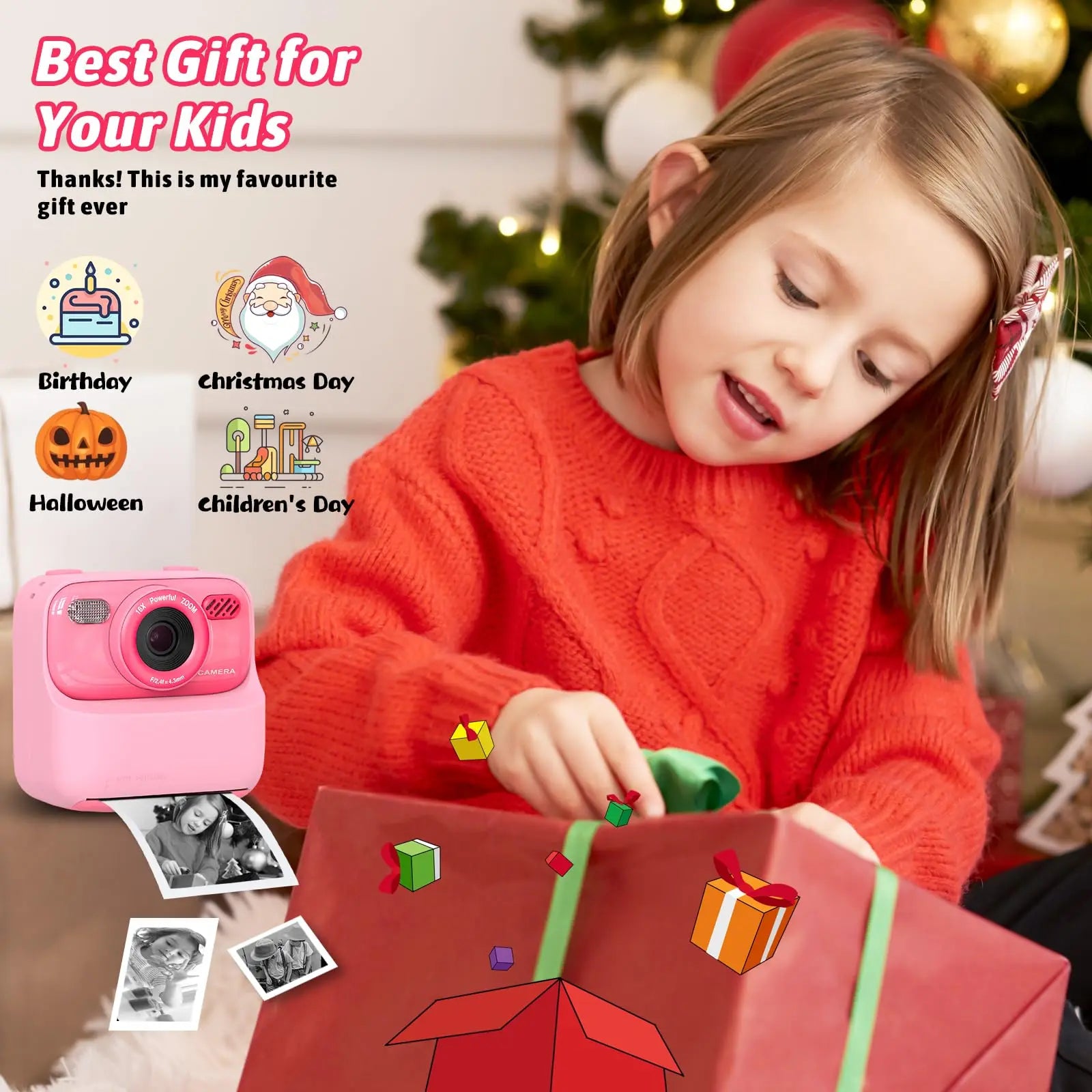 AMORUS Kids Instant Camera 1080P HD – Dual Lens Selfie Digital Camera with 32GB for Boys & Girls – Christmas & Birthday Gift Toy