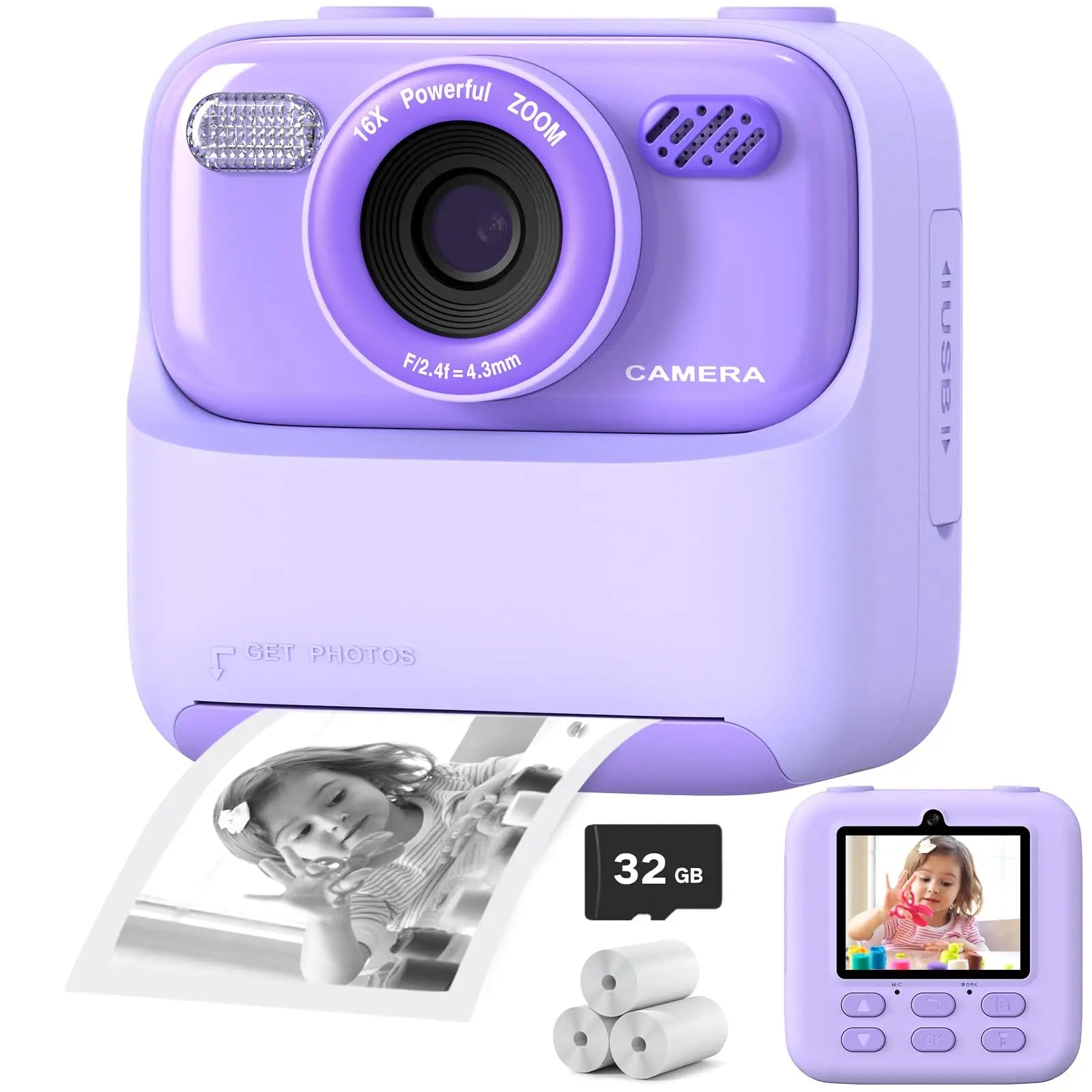 AMORUS Kids Instant Camera 1080P HD – Dual Lens Selfie Digital Camera with 32GB for Boys & Girls – Christmas & Birthday Gift Toy