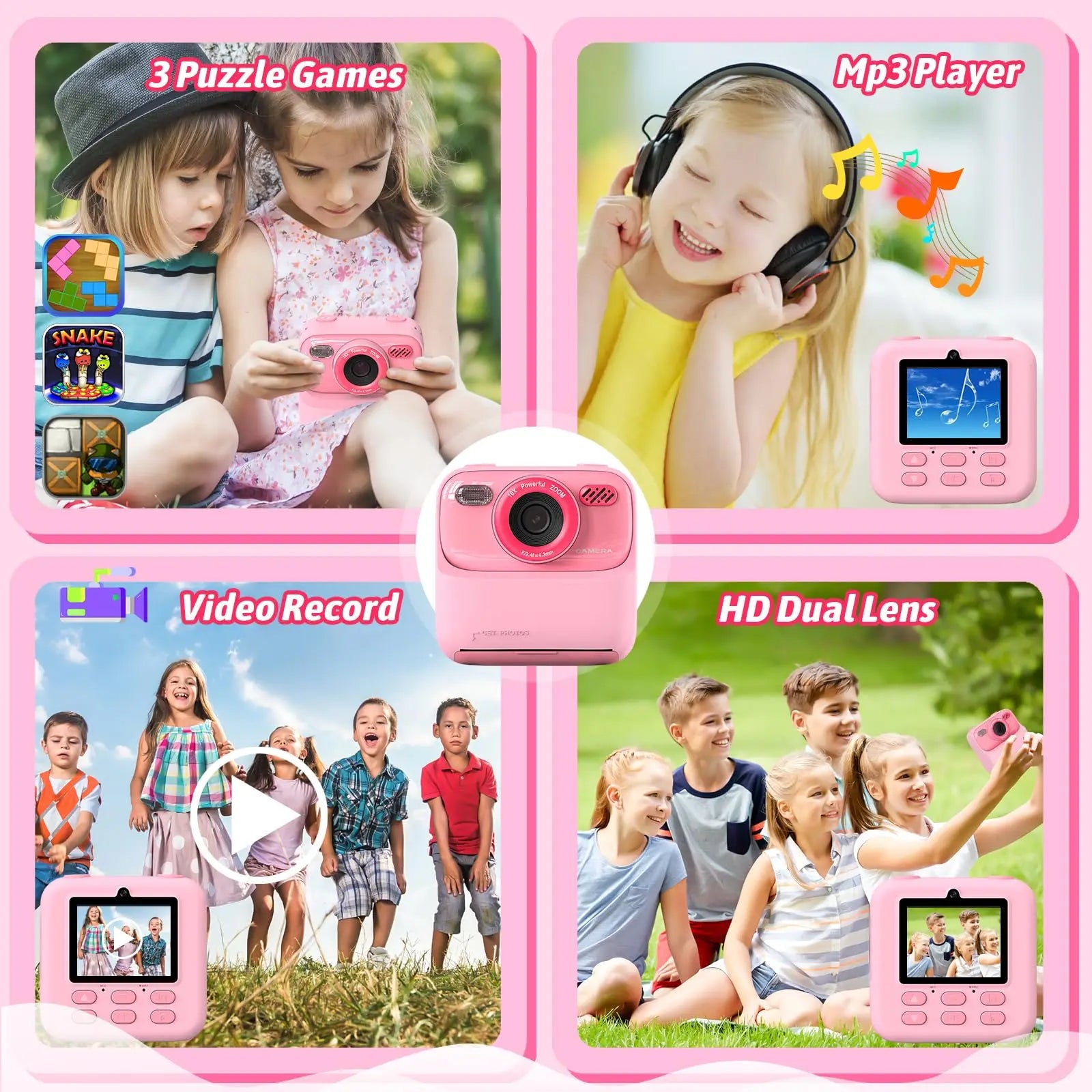 AMORUS Kids Instant Camera 1080P HD – Dual Lens Selfie Digital Camera with 32GB for Boys & Girls – Christmas & Birthday Gift Toy