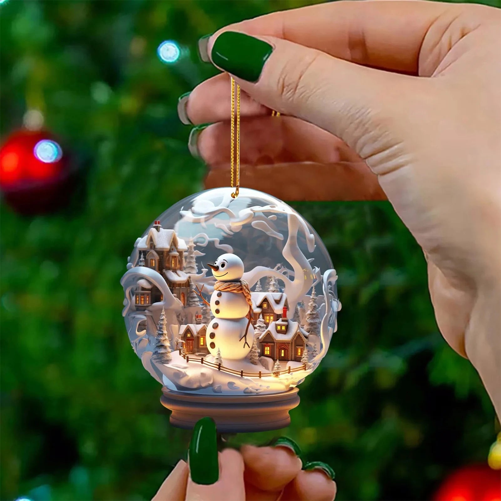 2D Mini Christmas Acrylic Ornaments – Flat Snowman & Snowflake Imitation Glass Ball Pendant for Xmas Tree & Car Decoration