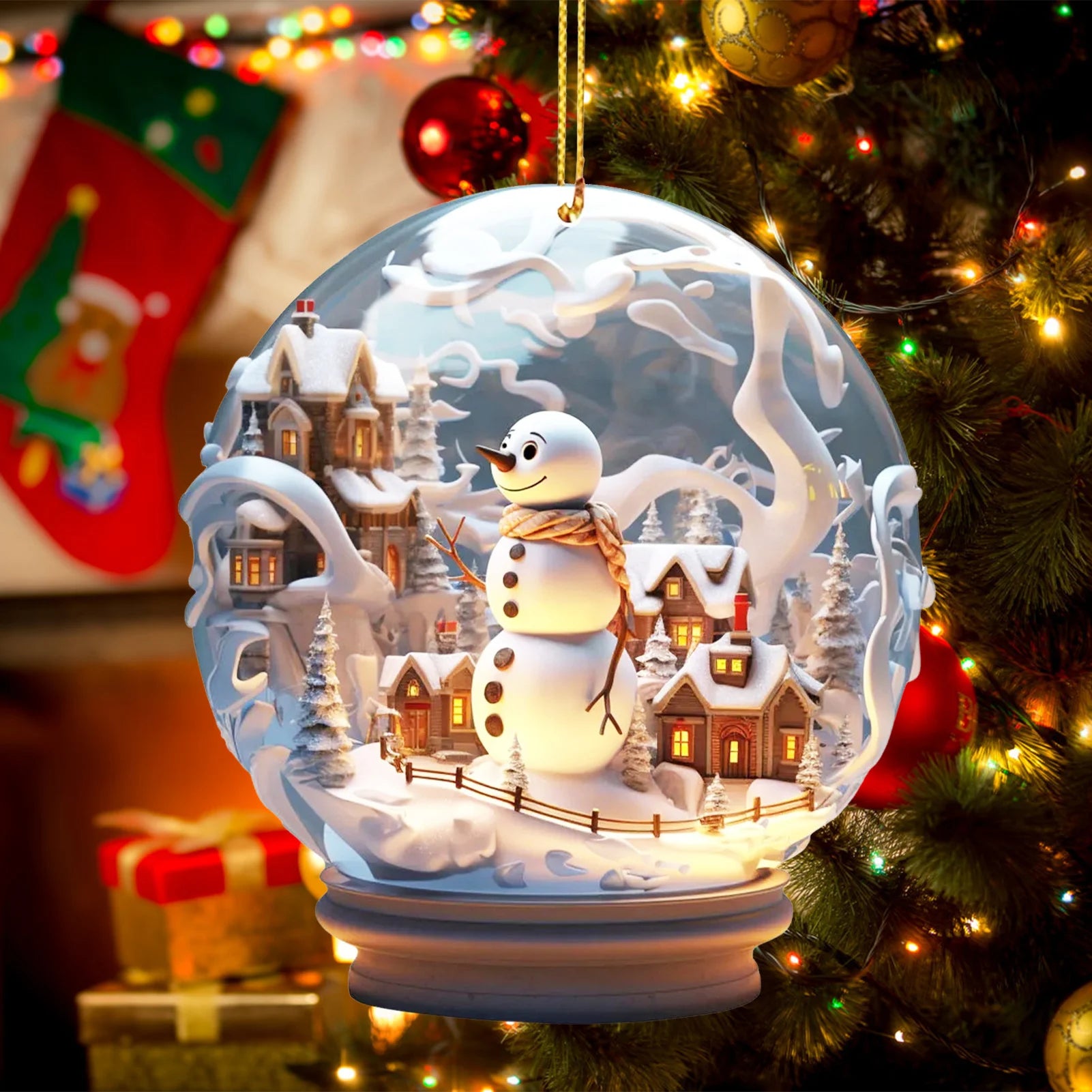 2D Mini Christmas Acrylic Ornaments – Flat Snowman & Snowflake Imitation Glass Ball Pendant for Xmas Tree & Car Decoration