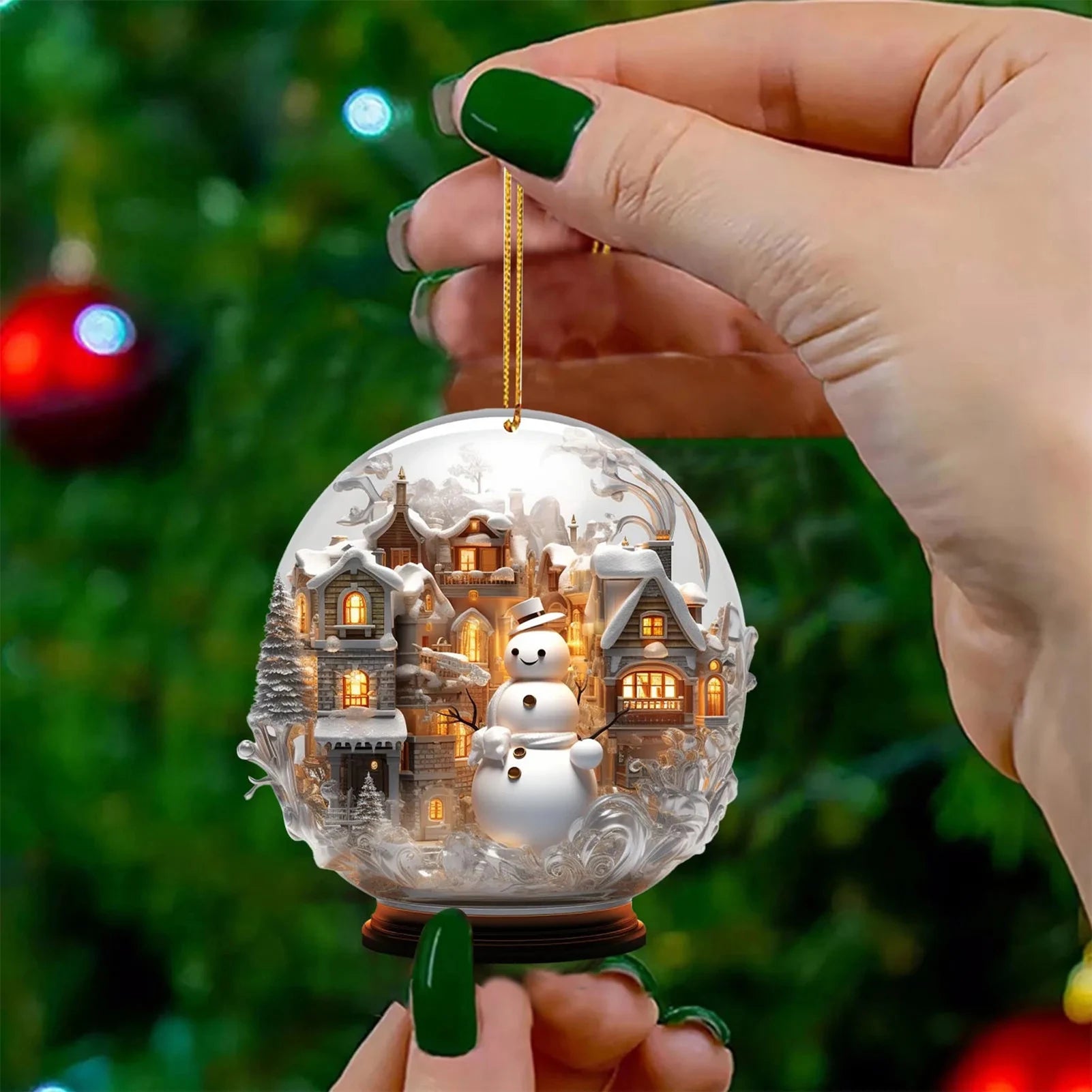 2D Mini Christmas Acrylic Ornaments – Flat Snowman & Snowflake Imitation Glass Ball Pendant for Xmas Tree & Car Decoration