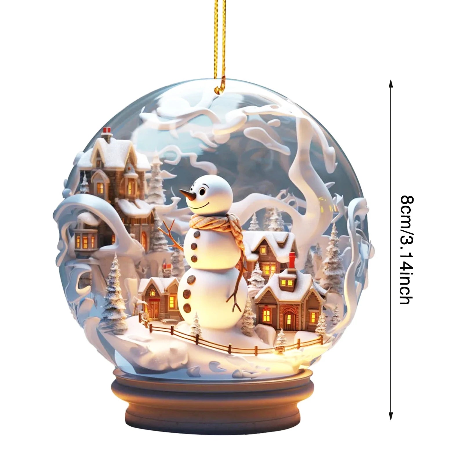2D Mini Christmas Acrylic Ornaments – Flat Snowman & Snowflake Imitation Glass Ball Pendant for Xmas Tree & Car Decoration