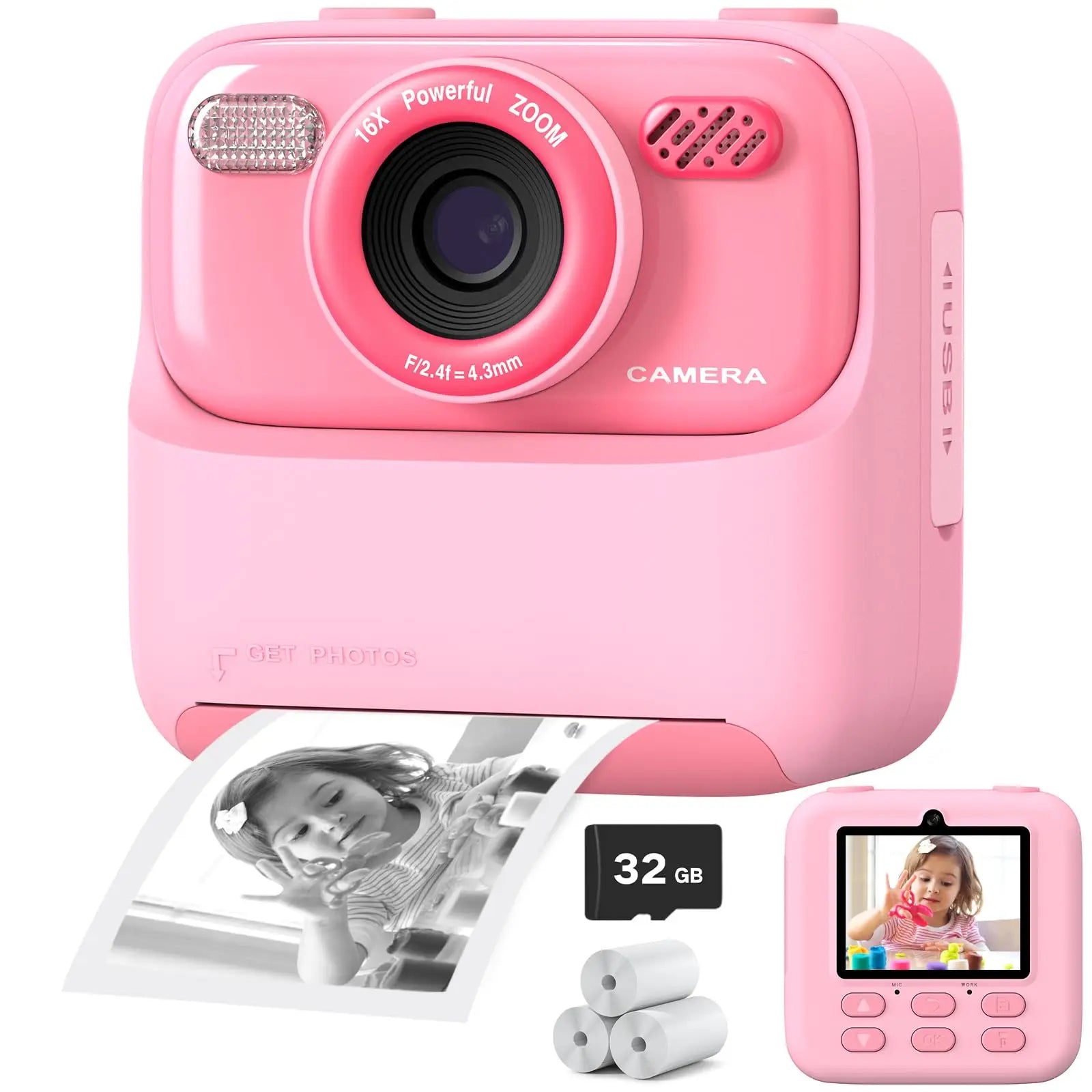 AMORUS Kids Instant Camera 1080P HD – Dual Lens Selfie Digital Camera with 32GB for Boys & Girls – Christmas & Birthday Gift Toy